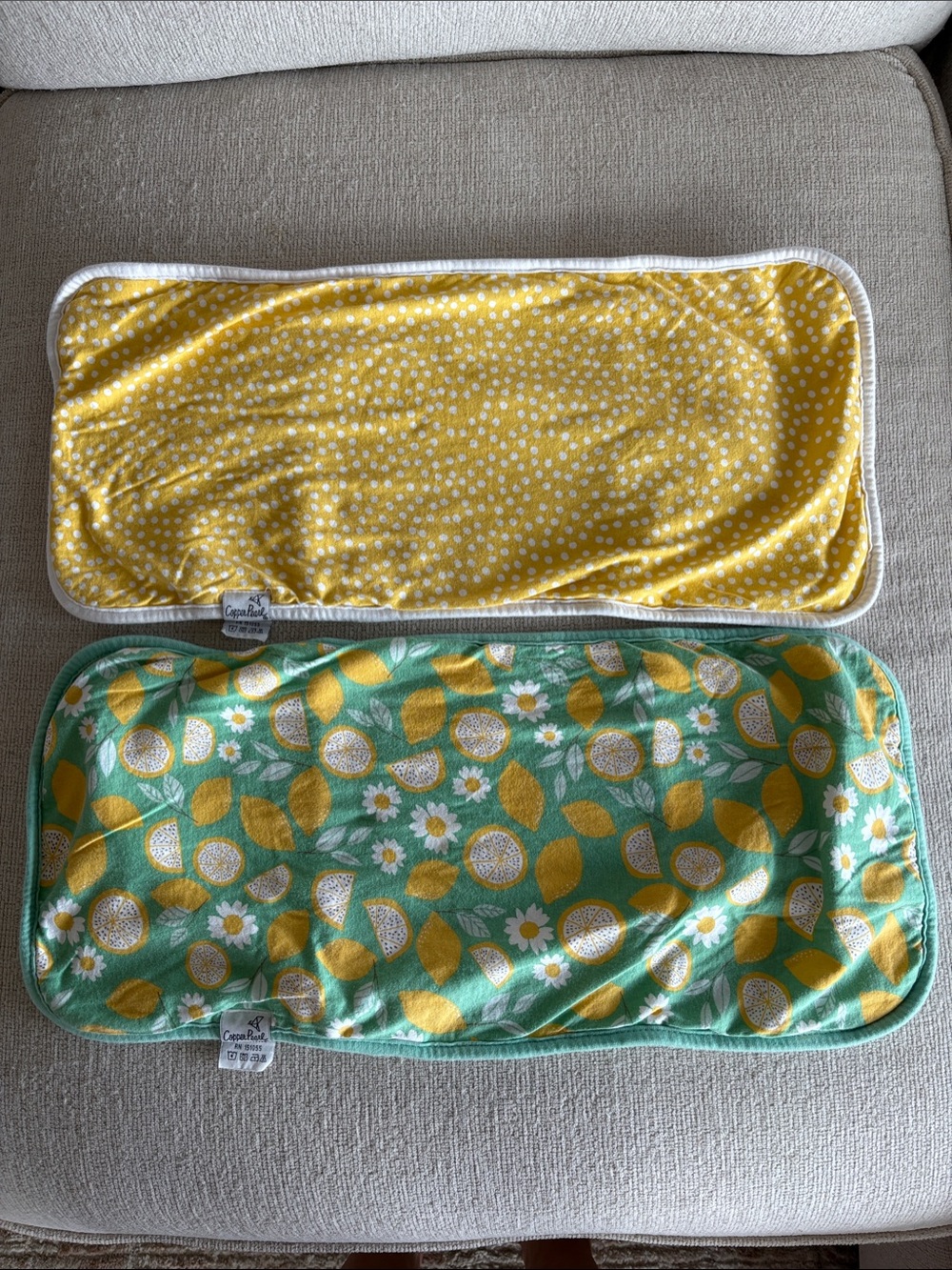 Copper Pearl Yellow Dot & Green Lemon Burp Cloths